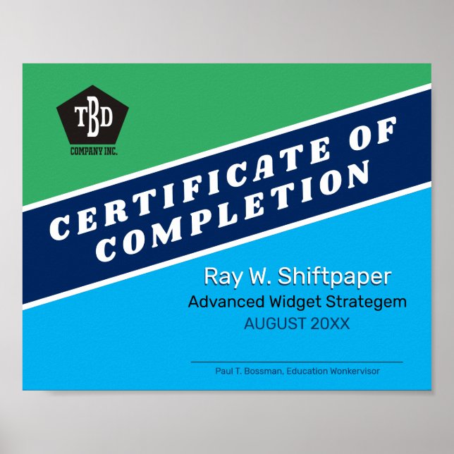 Employee recognition certificate of completion poster (Front)