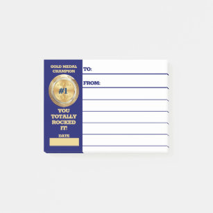Employee recognition you rock gold medal award post-it notes