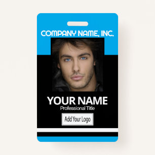 Employee / School Photo Badge- Black and Baby Blue ID Badge