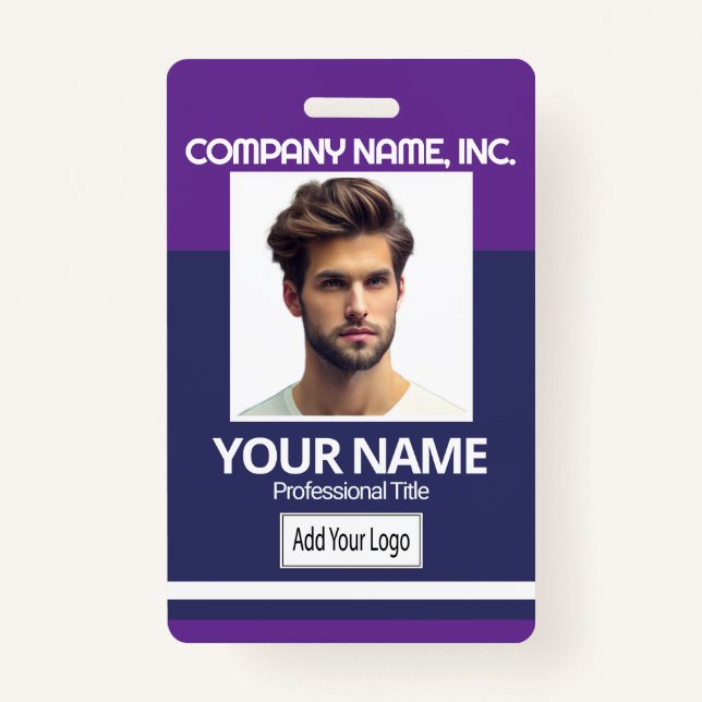 Employee / School Photo Badge- Purple & Navy Blue ID Badge (Front)