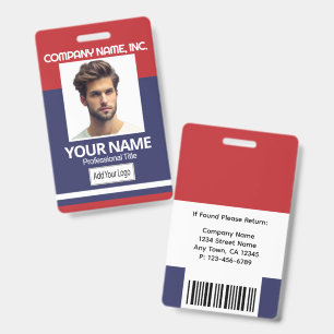 Employee / School Photo Badge-Red White Navy Blue ID Badge