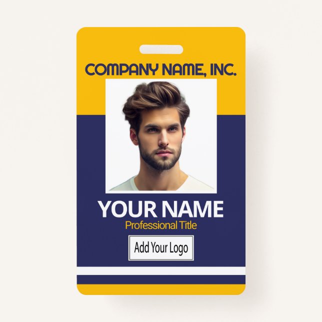 Employee / School Photo Badge- YW-Gold & Navy Blue ID Badge (Front)