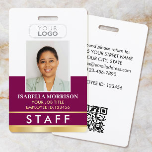 Employee Staff ID Name Logo Plum Gold Gradient ID Badge
