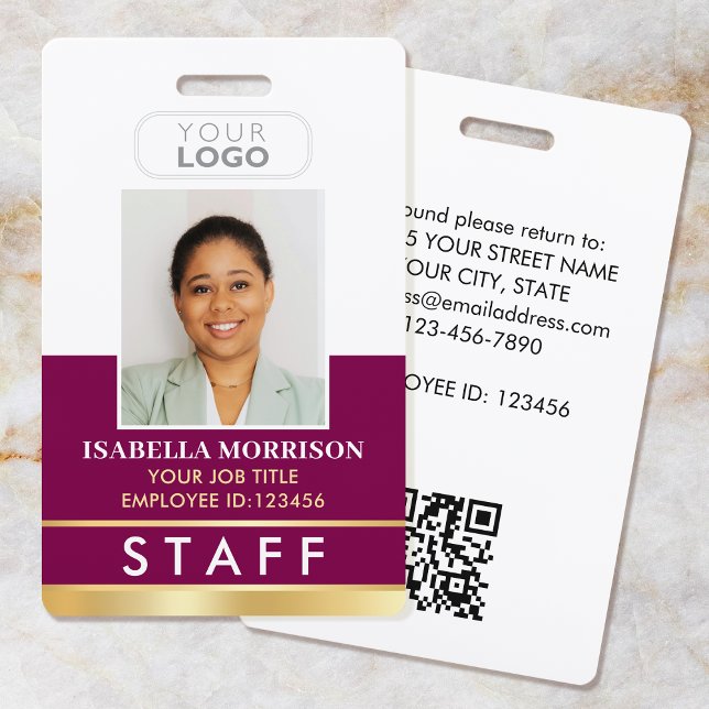 Employee Staff ID Name Logo Plum Gold Gradient ID Badge (Creator Uploaded)