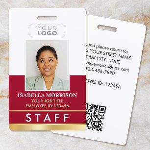 Employee Staff ID Name Logo Red Gold Gradient ID Badge