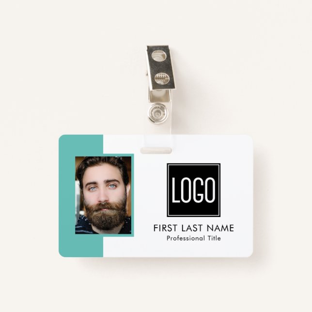 Employee Staff ID | Teal Logo Photo ID Badge (Front with Clip)