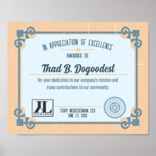 Employee volunteer recognition excellence cert poster