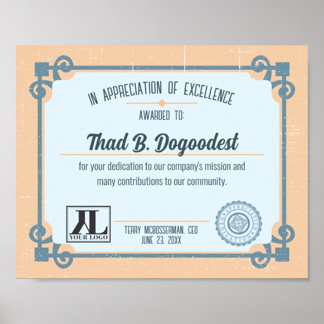 Employee volunteer recognition excellence cert poster (Front)