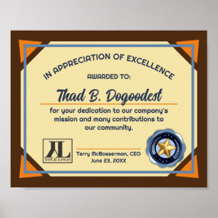 Employee volunteer recognition excellence cert poster