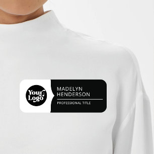 Employee White Black Business Logo Magnetic Name Tag