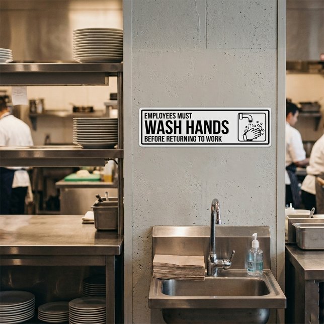 Employees Must Wash Hands Sign Bumper Sticker (Self-adhesive Employees Must Wash Hands Sign)