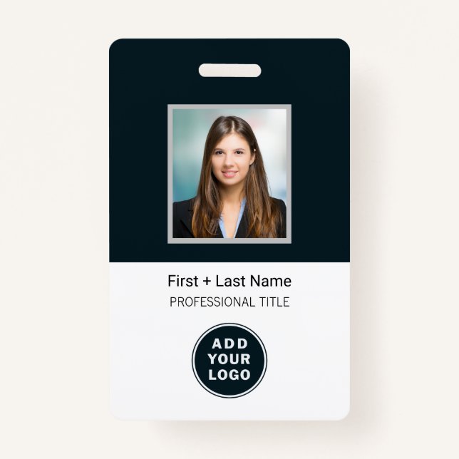 Employee's Photo Company Logo, Barcode Custom Name ID Badge (Front)
