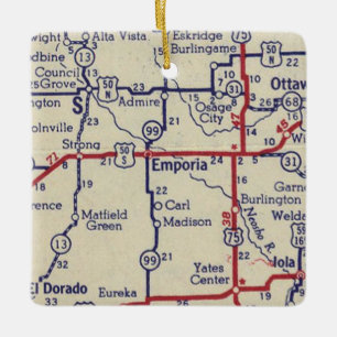 Emporia KS Vintage Map Ceramic Ornament