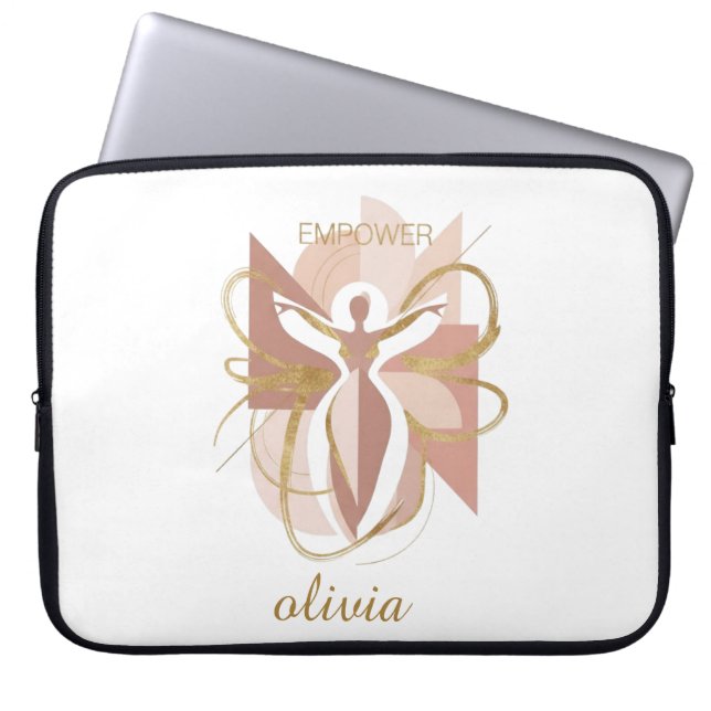 Empower Abstract Golden Woman Silhouette Art Laptop Sleeve (Front)