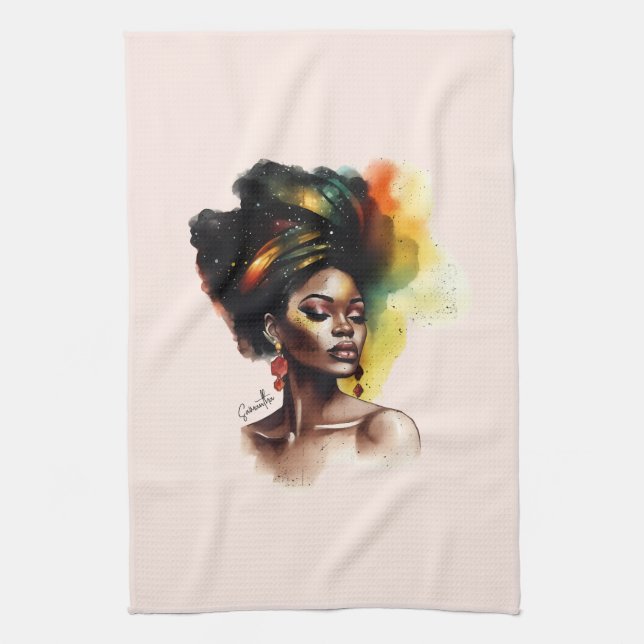 Empowered African-American Woman (2) Tea Towel (Vertical)