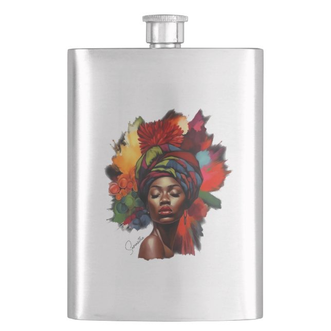 Empowered African-American Woman Hip Flask (Front)