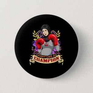 Empowered Arab Hijab Woman Boxing Kickboxing Girl 6 Cm Round Badge