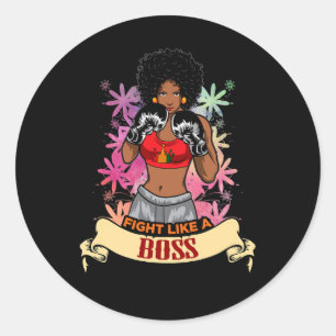 Empowered Black Woman Boxing Magic Kickboxing Girl Classic Round Sticker