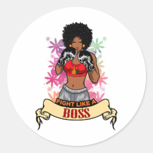 Empowered Black Woman Boxing Magic Kickboxing Girl Classic Round Sticker