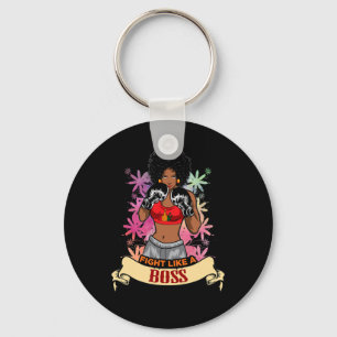 Empowered Black Woman Boxing Magic Kickboxing Girl Key Ring