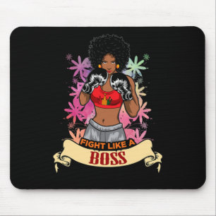 Empowered Black Woman Boxing Magic Kickboxing Girl Mouse Pad