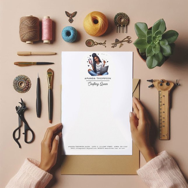 Empowered Black Woman Crafting Queen Design Custom Letterhead (Empowered Black Woman Crafting Queen Design Letterhead)