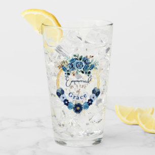 Empowered by God's Grace Blue Gold Floral Glass