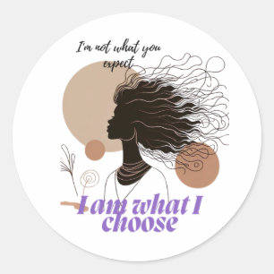 Empowered Woman Boho Art – I Am What I Choose Classic Round Sticker