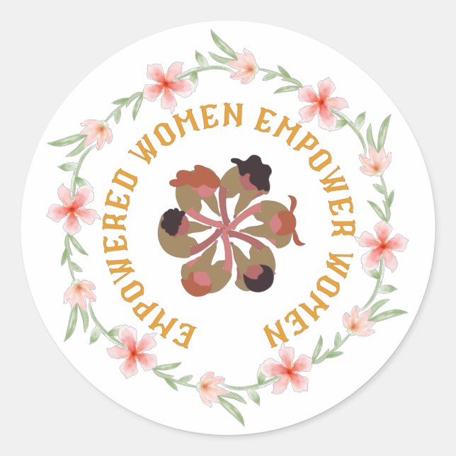 Empowered Women Empower Women Floral Orange Classic Round Sticker (Front)