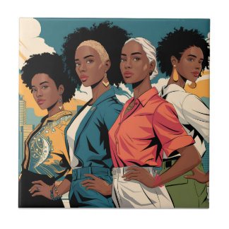 Empowered Women in Urban Fashion Ceramic Tile