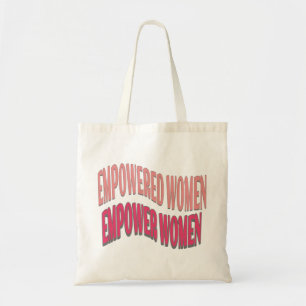 Empowered women inspirational quote peach red text tote bag