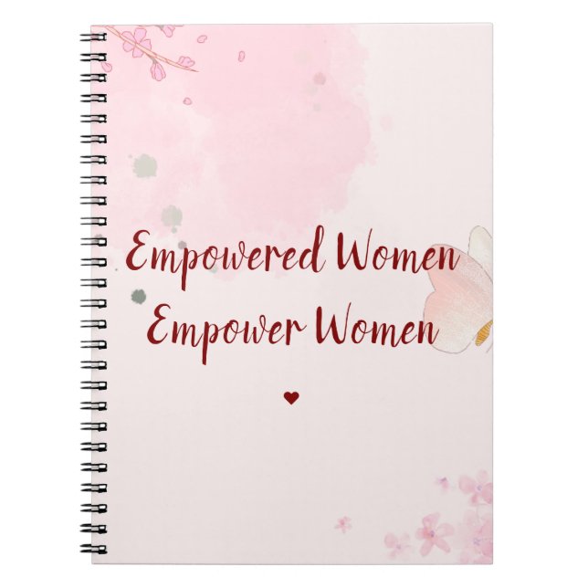 Empowered Women Pink Watercolor Floral Women's Day Notebook (Front)