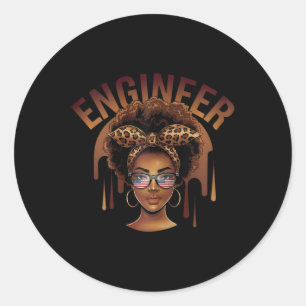 Empowering Black Engineer Afro Woman Celebrating C Classic Round Sticker