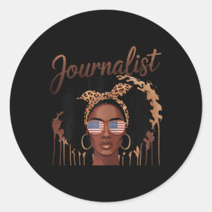 Empowering Black Journalist Bold Afro Portrait Classic Round Sticker