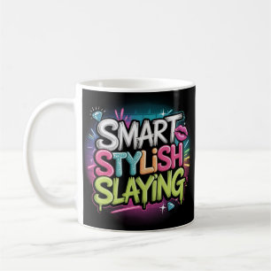 Empowering graffiti slogan neon black pink text coffee mug