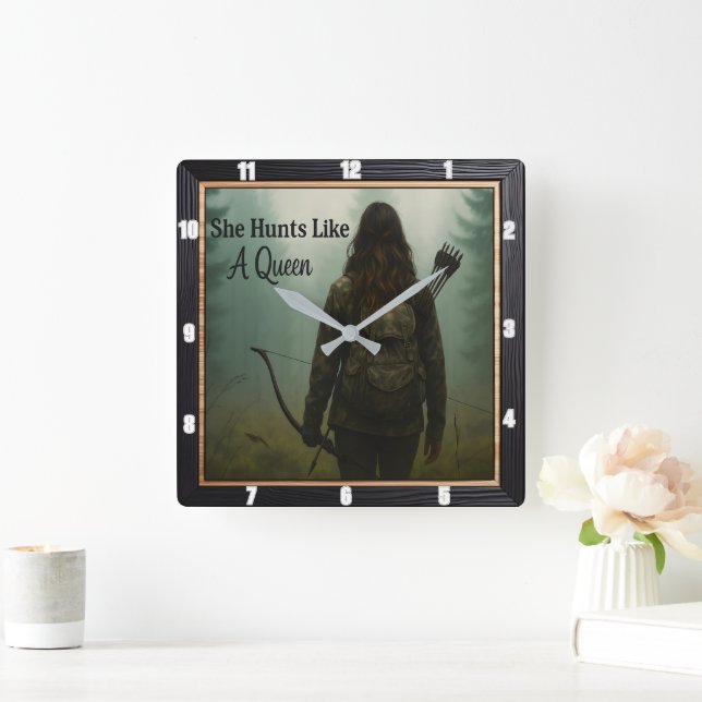 Empowering Huntress Queen Forest  Square Wall Clock (Home)