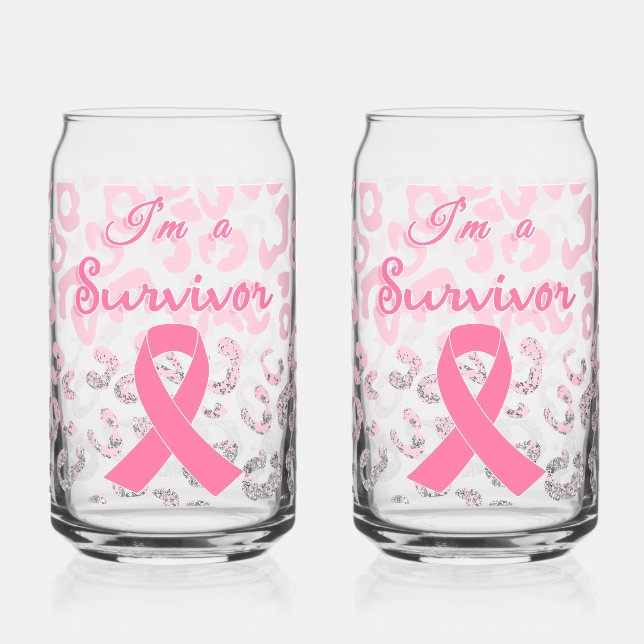 Empowering 'I'm A Survivor' Breast Cancer Triumph Can Glass (Left)