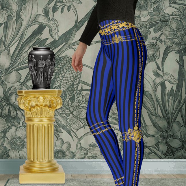 Empress Gold Chains Black & Blue Stripes Leggings (Creator Uploaded)