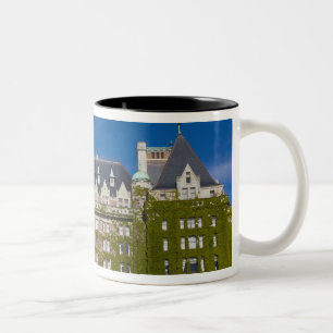 Empress Hotel and statue of Captain James Cook, Two-Tone Coffee Mug