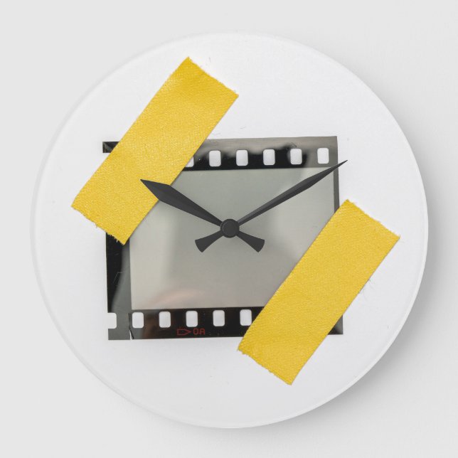 Empty 35mm film frame, yellow strips. large clock (Front)