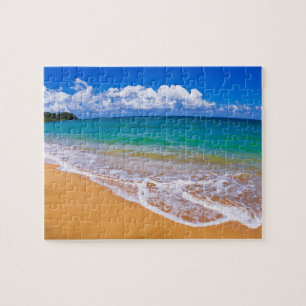 Empty Beach And Blue Waters Jigsaw Puzzle