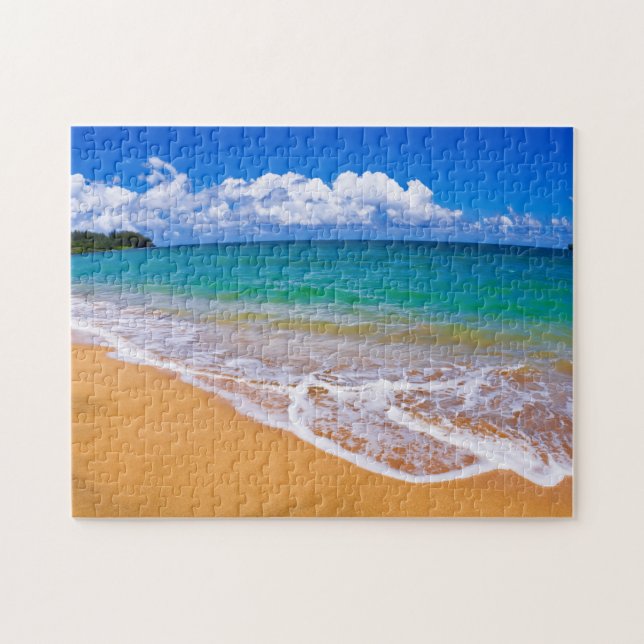 Empty Beach And Blue Waters Jigsaw Puzzle (Horizontal)