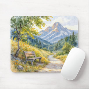 Empty Bench In a Mountain Meadow Valley Mouse Pad