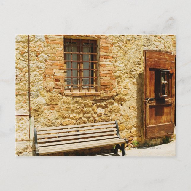 Empty bench in front of a wall, Monteriggioni, Postcard (Front)