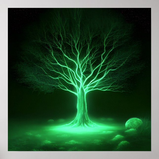 Empty Branches Glowing Tree - Green Poster (Front)