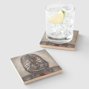 Empty Cage Anatomy Heart Surrealism Horror Art Stone Coaster