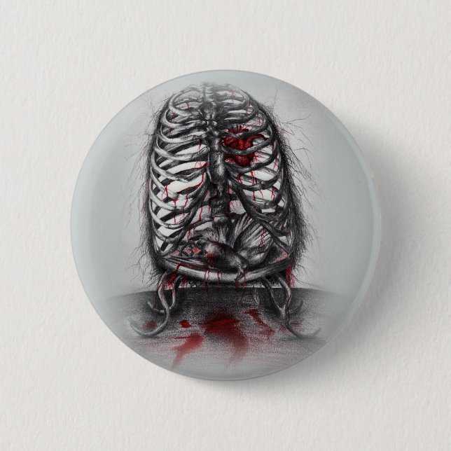 Empty Cage Anatomy Horror Art Button (Front)