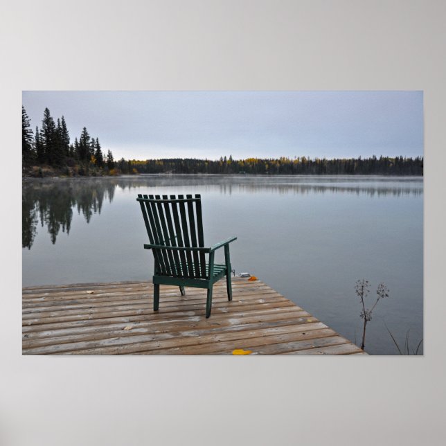 Empty chair on lake deck poster (Front)