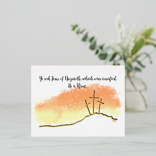Empty Crosses He is Risen Christian Easter Foil Holiday Postcard