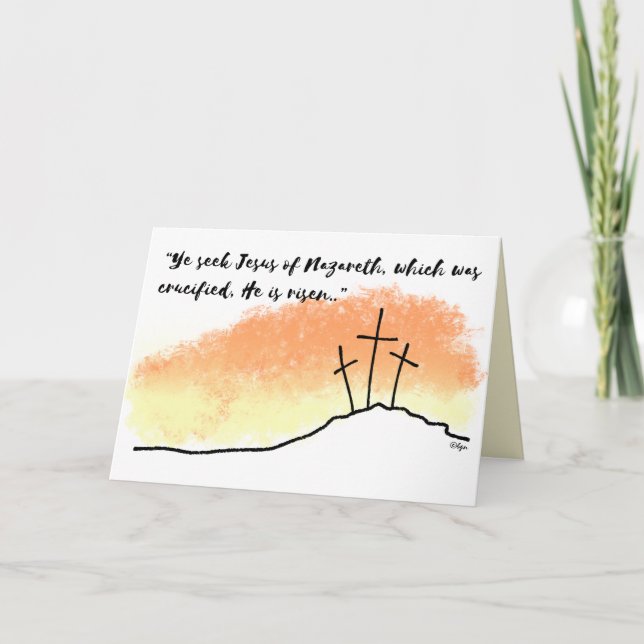 Empty Crosses He is Risen Scripture Easter Card (Front)